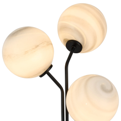 Sunstone Table Lamp, 3 Light G9, Satin Black/Grey Round Marble Effect Glass Shade