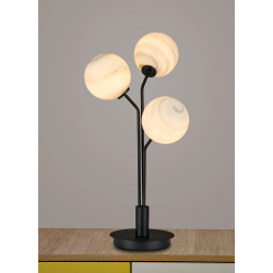 Sunstone Table Lamp, 3 Light G9, Satin Black/Grey Round Marble Effect Glass Shade