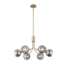 Sunstone Fixed Pendant, 6 Light G9, Light Painted Beige/Smoke Plated Open Mouth Round Glass Shade
