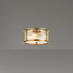 Versa 35cm Round Flush/Semi Ceiling/Pendant Convertible, 3 x E14, Brass/Clear Glass