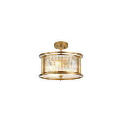 Versa 35cm Round Flush/Semi Ceiling/Pendant Convertible, 3 x E14, Brass/Clear Glass