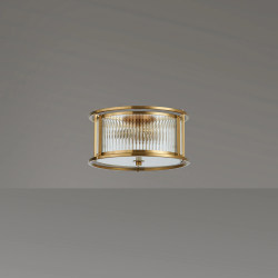 Versa 35cm Round Flush/Semi Ceiling/Pendant Convertible, 3 x E14, Brass/Clear Glass