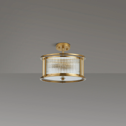 Versa 35cm Round Flush/Semi Ceiling/Pendant Convertible, 3 x E14, Brass/Clear Glass