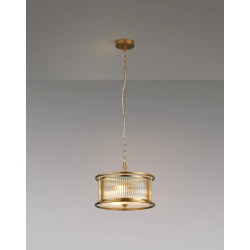 Versa 35cm Round Flush/Semi Ceiling/Pendant Convertible, 3 x E14, Brass/Clear Glass