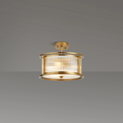 Versa 35cm Round Flush/Semi Ceiling/Pendant Convertible, 3 x E14, Brass/Clear Glass