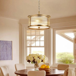 Versa 35cm Round Flush/Semi Ceiling/Pendant Convertible, 3 x E14, Brass/Clear Glass
