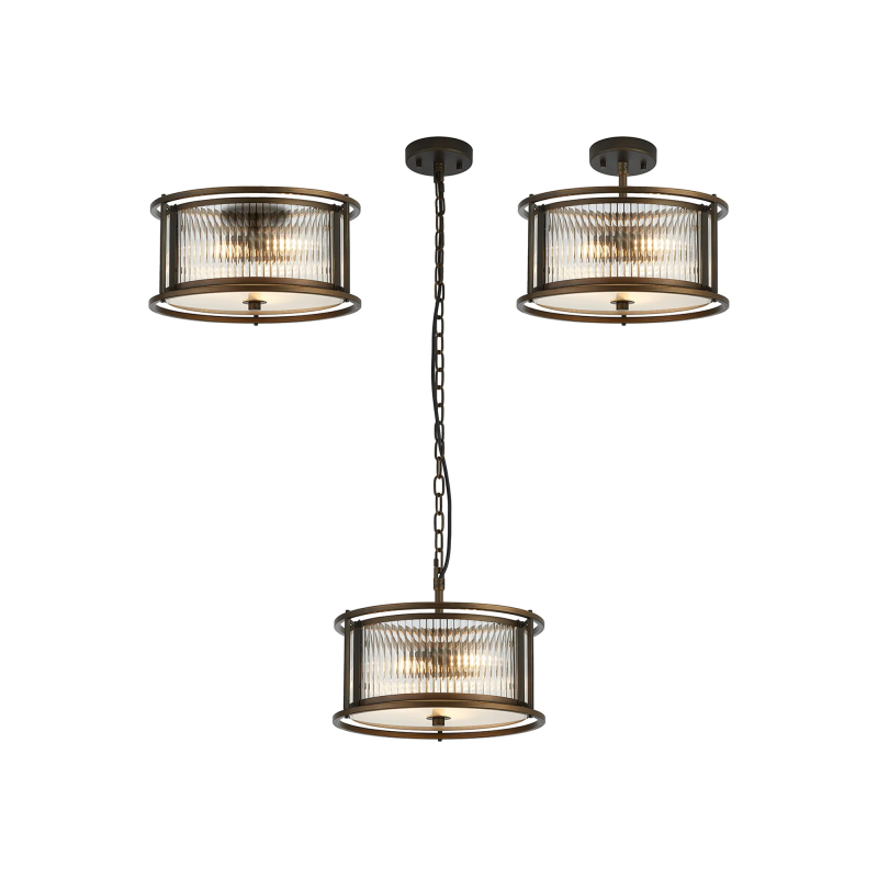 Versa 35cm Round Flush/Semi Ceiling/Pendant Convertible, 3 x E14, Bronze/Clear Glass Versa 35cm Round Flush/Semi Ceiling/Pendant Convertible, 3 x E14, Bronze/Clear Glass