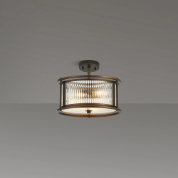 Versa 35cm Round Flush/Semi Ceiling/Pendant Convertible, 3 x E14, Bronze/Clear Glass