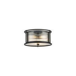 Versa 35cm Round Flush/Semi Ceiling/Pendant Convertible, 3 x E14, Satin Black/Clear Glass