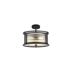 Versa 35cm Round Flush/Semi Ceiling/Pendant Convertible, 3 x E14, Satin Black/Clear Glass