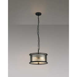 Versa 35cm Round Flush/Semi Ceiling/Pendant Convertible, 3 x E14, Satin Black/Clear Glass