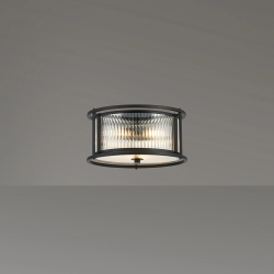 Versa 35cm Round Flush/Semi Ceiling/Pendant Convertible, 3 x E14, Satin Black/Clear Glass