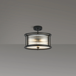 Versa 35cm Round Flush/Semi Ceiling/Pendant Convertible, 3 x E14, Satin Black/Clear Glass