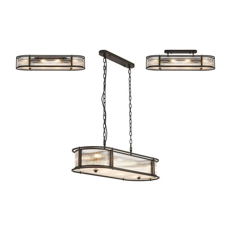 Versa 1m x 35cm Oval Flush/Semi Ceiling/Pendant, 8 x E14, Satin Black/Clear Glass