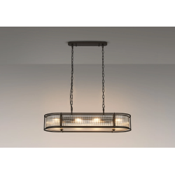 Versa 1m x 35cm Oval Flush/Semi Ceiling/Pendant, 8 x E14, Satin Black/Clear Glass