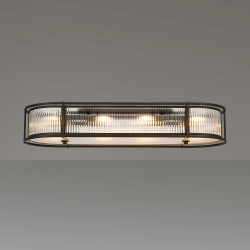Versa 1m x 35cm Oval Flush/Semi Ceiling/Pendant, 8 x E14, Satin Black/Clear Glass