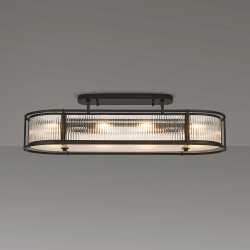 Versa 1m x 35cm Oval Flush/Semi Ceiling/Pendant, 8 x E14, Satin Black/Clear Glass