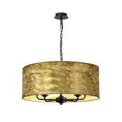 Banyan 5 Light Multi Arm Pendant With 60cm x 22cm Gold Leaf Shade Matt Black/Gold Leaf