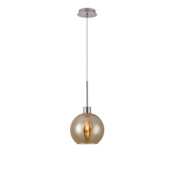 Lori 1.7m Single Pendant, 1 Light Adjustable E27, Satin Nickel/Amber Open Mouth Round Globe Shades