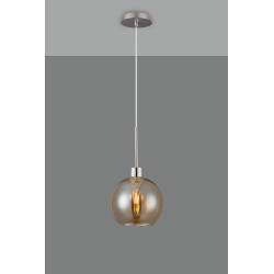 Lori 1.7m Single Pendant, 1 Light Adjustable E27, Satin Nickel/Amber Open Mouth Round Globe Shades