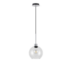 Lori 1.7m Single Pendant, 1 Light Adjustable E27, Polished Chrome/Clear Open Mouth Round Globe Shades