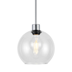 Lori 1.7m Single Pendant, 1 Light Adjustable E27, Polished Chrome/Clear Open Mouth Round Globe Shades