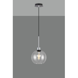 Lori 1.7m Single Pendant, 1 Light Adjustable E27, Polished Chrome/Clear Open Mouth Round Globe Shades