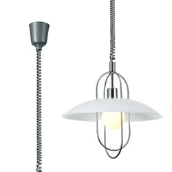 Riva Rise & Fall Pendant 1 Light E27, Polished Chrome/Opal White Glass Shade