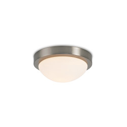 Porter 25.5cm IP44 1 Light E27 25cm Flush Ceiling Light, Satin Nickel With Opal White Glass