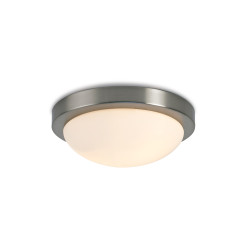 Porter IP44 2 Light E27 32cm Flush Ceiling Light, Satin Nickel With Opal White Glass