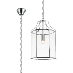 Payton 27cm Single Hexagonal Pendant 1 Light E27 Polished Chrome/Clear Glass