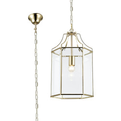 Payton 27cm Single Hexagonal Pendant 1 Light E27 French Gold/Clear Glass