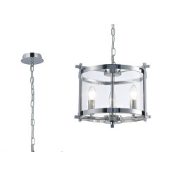 Nolan Single 36cm Pendant 3 Light E14 Polished Chrome/Clear Glass