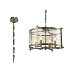 Nolan Single 46cm Pendant 4 Light E14 Antique Brass/Amber Glass