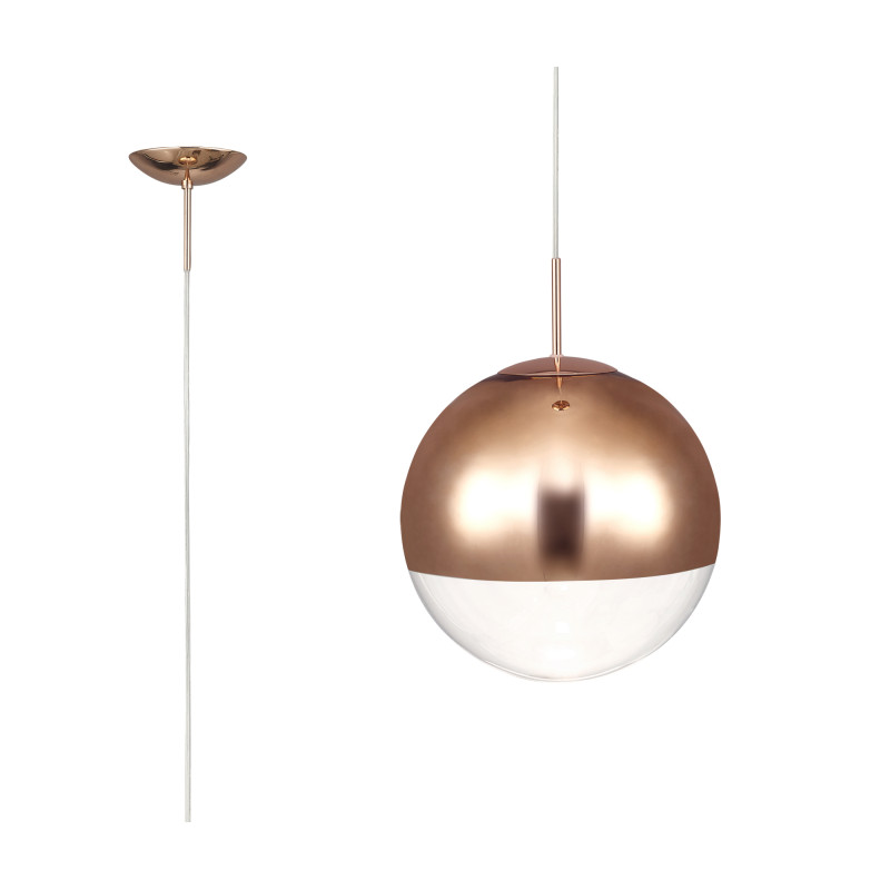 Miranda 25cm Ball Pendant 1 Light E27 Copper Suspension With Copper Mirrored/Clear Glass Globe