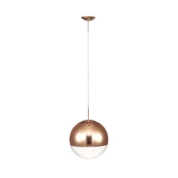 Miranda 25cm Ball Pendant 1 Light E27 Copper Suspension With Copper Mirrored/Clear Glass Globe