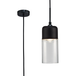 Mia 13cm Single Tube Pendant 1 Light E27 Black/Clear Glass