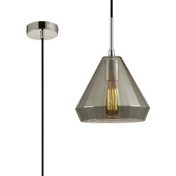 Markus 23cm Single Medium Cone Pendant 1 Light E27 Polished Chrome/Smoke Black Glass