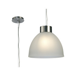 Hof 34.5cm Single Pendant 1 Light E27, Satin Nickel/Frosted Ribbed Glass Shade