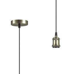 Dreifa 1.5m Single Pendant, 1 x E27, Antique Brass/Antique Base and Black Braided Cable