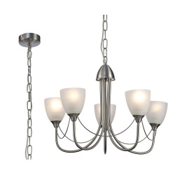 Cooper 54cm Ceiling 5 Light Pendant Convertible To Semi Flush E14 Satin Nickel/Opal Glass