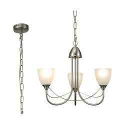 Cooper 46cm Ceiling 3 Light Pendant Convertible to Semi Flush E14 Satin Nickel/Opal Glass