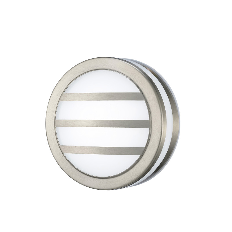 Aldo Round Flush Ceiling/Wall Lamp 2.4W LED IP44 Exterior Louvre Design Stainless Steel/Opal
