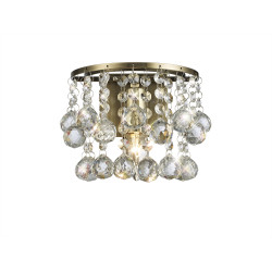 Acton Wall Lamp 1 Light E14 Switched Antique Brass/Sphere Crystal