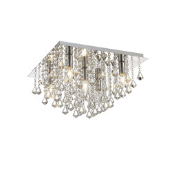 Acton Flush Ceiling 5 Light E14, 460mm Square, Polished Chrome/Prism Crystal