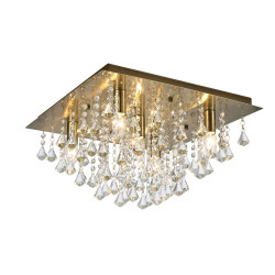 Acton Flush Ceiling 5 Light E14, 460mm Square, Antique Brass/Prism Crystal