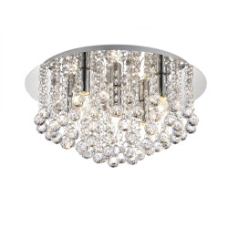 Acton Flush Ceiling 5 Light E14, 46cm Round, Polished Chrome/Sphere Crystal