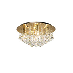 Acton Flush Ceiling 5 Light E14, 46cm Round, Antique Brass/Sphere Crystal