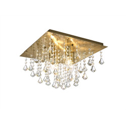 Acton Flush Ceiling 4 Light E14, 380mm Square, Antique Brass/Prism Crystal