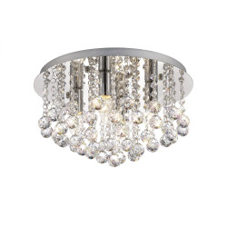 Acton Flush Ceiling 4 Light E14, 38cm Round, Polished Chrome/Sphere Crystal